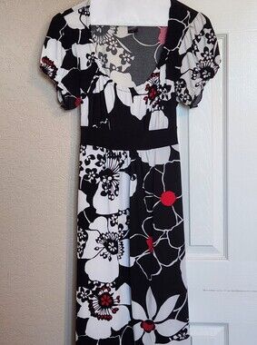 Faith Passion Black & White Floral Midi Dress with Red Accents - Women